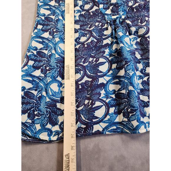 Tory Burch Button Up Tunic Top Womens Size 10 Blue Floral Geometric Wool Silk - Picture 5 of 14